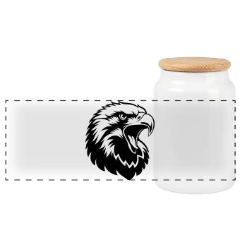 Eagle Head – Strong Tattoo Motif - Panoramic Cookie Jar with Wooden Lid - white - Front