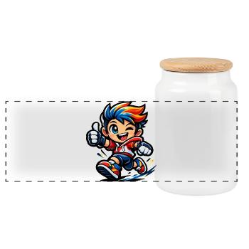 Colorful Rainbow Hero in Action - Panoramic Cookie Jar with Wooden Lid - white - Front