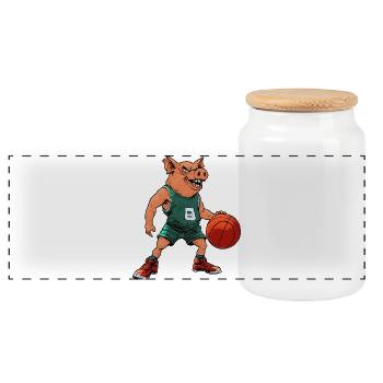 Pig Basketball Player / Basketball Sow - Panoramic Cookie Jar with Wooden Lid - white - Front