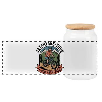 Father's Day Tour E-Bike Adventure Dad Gift 2026 - Panoramic Cookie Jar with Wooden Lid - white - Front
