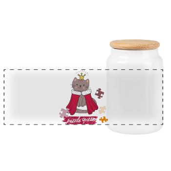 Puzzle Queen - Panoramic Cookie Jar with Wooden Lid - white - Front
