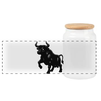 Black Bull Silhouette with Shine - Panoramic Cookie Jar with Wooden Lid - white - Front