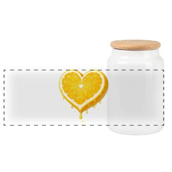 Juicy lemon in the shape of a heart with fresh drops. - Panoramic Cookie Jar with Wooden Lid - white - Front