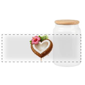 Kokosnuss in Herzform Illustration - Panorama Keksdose mit Holzdeckel - Weiß - Vorne