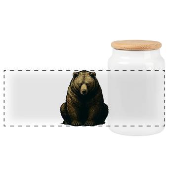 Mountain bear engraving gold tones - Panoramic Cookie Jar with Wooden Lid - white - Front