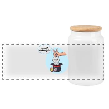 Osterhase hasst seinen Nebenjob - Panorama Keksdose mit Holzdeckel - Weiß - Vorne