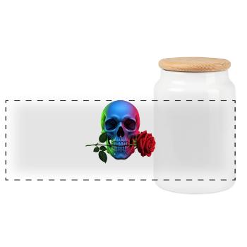 Neon Totenkopf mit Rose Gothic Design - Panorama Keksdose mit Holzdeckel - Weiß - Vorne