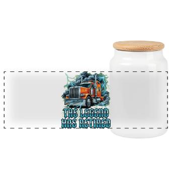 Trucker Reitred Semi Truck Driver - Panoramic Cookie Jar with Wooden Lid - white - Front