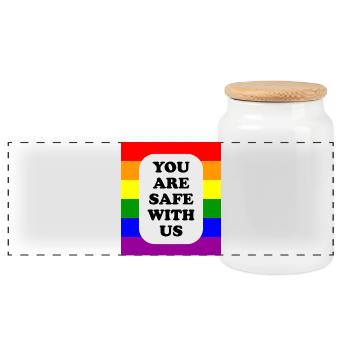 LGBT-Safe-Space-Regenbogenflagge - Panorama Keksdose mit Holzdeckel - Weiß - Vorne