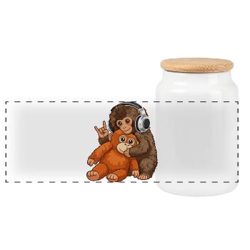 Monkey Punch Monkey Listen to Music - Panoramic Cookie Jar with Wooden Lid - white - Front