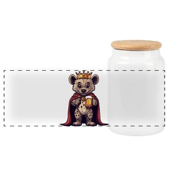 Hyena Beer King - Panoramic Cookie Jar with Wooden Lid - white - Front