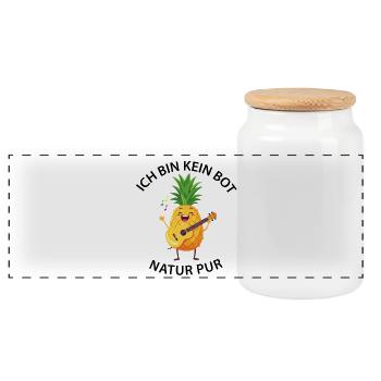 Ananas Rockt Gitarre - kein Bot - Natur pur - Panorama Keksdose mit Holzdeckel - Weiß - Vorne