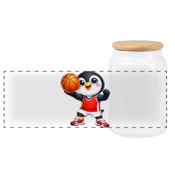 Süßer Pinguin Basketballer Sport Cartoon Spieler - Panorama Keksdose mit Holzdeckel - Weiß - Vorne