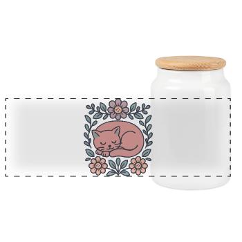 Cat rest in a flower wreath - Panoramic Cookie Jar with Wooden Lid - white - Front