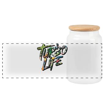 Lettrage Turbo Life avec réglage du motif camouflage - Boîte à biscuits avec couvercle en bois - blanc - Devant