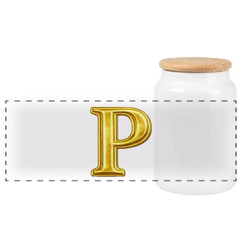 Goldenes P-Motiv - Panorama Keksdose mit Holzdeckel - Weiß - Vorne