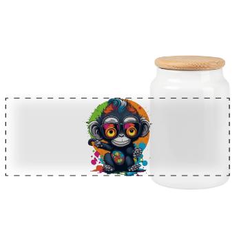 Neon Brillenaffe Splash - Affe - Äffchen - Panorama Keksdose mit Holzdeckel - Weiß - Vorne