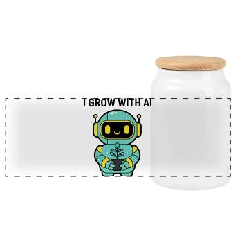 Autocollant Kawaii Robot que je cultive avec l’IA - Boîte à biscuits avec couvercle en bois - blanc - Devant