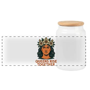 Portrait de couronne florale Queens Rise Together - Boîte à biscuits avec couvercle en bois - blanc - Devant