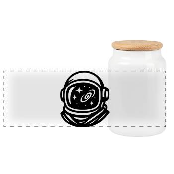 Astronaut - Panoramic Cookie Jar with Wooden Lid - white - Front