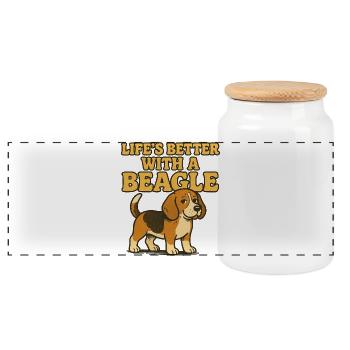 Beagle Life Better With A Beagle - Panoramic Cookie Jar with Wooden Lid - white - Front