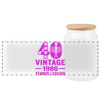 40e anniversaire du tennis 1986, chemise élégante - Boîte à biscuits avec couvercle en bois - blanc - Devant
