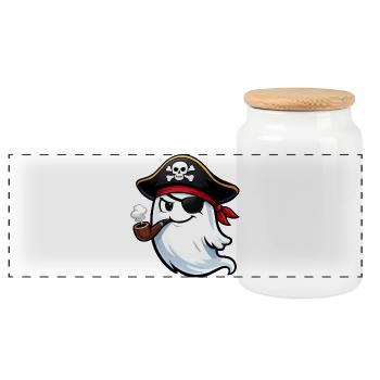 Ghost Pirate with Pipe - Panoramic Cookie Jar with Wooden Lid - white - Front