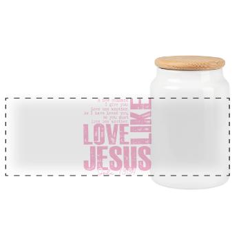 Love Like Jesus – Bibelvers John 13:34 | Christlic - Panorama Keksdose mit Holzdeckel - Weiß - Vorne
