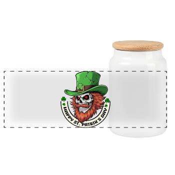 Irish Skull Vibes - Panorama Keksdose mit Holzdeckel - Weiß - Vorne