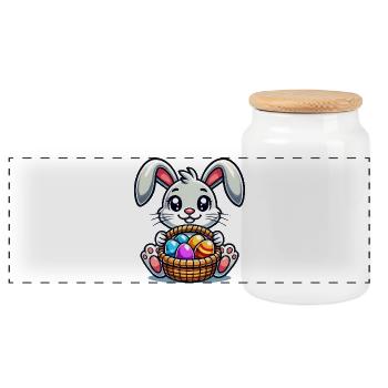 Lapin de Pâques avec des œufs colorés - Boîte à biscuits avec couvercle en bois - blanc - Devant