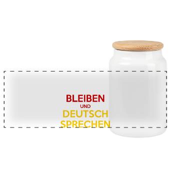 Cool Bleiben und Deutsch Sprechen - Panoramic Cookie Jar with Wooden Lid - white - Front
