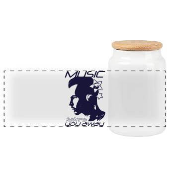 Music that takes you far - Panoramic Cookie Jar with Wooden Lid - white - Front