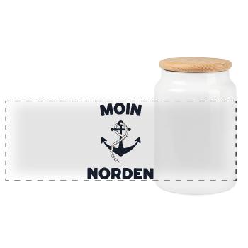Moin Norden – Maritimes Anker-Design - Panorama Keksdose mit Holzdeckel - Weiß - Vorne
