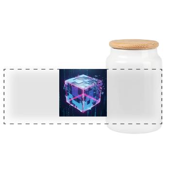 Digitaler Würfel Technologie Digital Cube Tech - Panorama Keksdose mit Holzdeckel - Weiß - Vorne