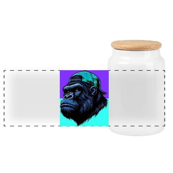 gorilla - Panoramic Cookie Jar with Wooden Lid - white - Front
