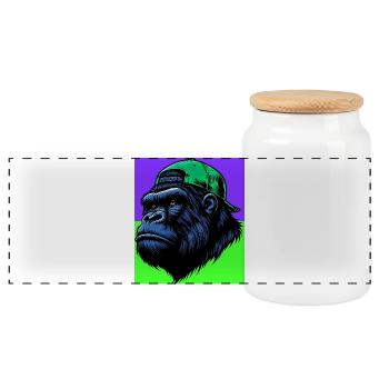 Gorilla - Panorama Keksdose mit Holzdeckel - Weiß - Vorne