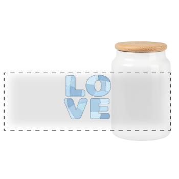 Patchwork Blue Love Motif for Kids & Babies - Panoramic Cookie Jar with Wooden Lid - white - Front