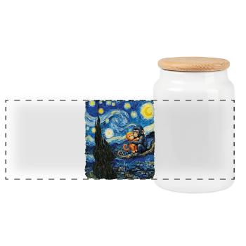 Van Gogh Baby Monkey Punch Cute Macaque - Panoramic Cookie Jar with Wooden Lid - white - Front