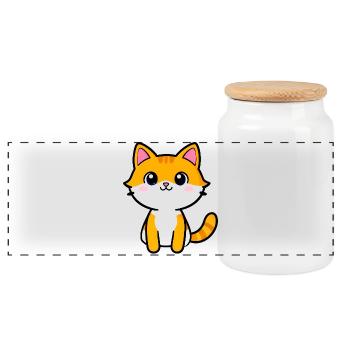 Kawaii Orange Kitten Cartoon - Panoramic Cookie Jar with Wooden Lid - white - Front