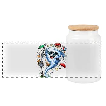 Hurricane with sunglasses - Panoramic Cookie Jar with Wooden Lid - white - Front