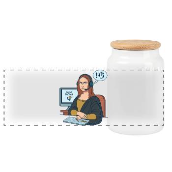 Mona Lisa Agent Humor Office Everyday - Panoramic Cookie Jar with Wooden Lid - white - Front