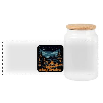Reste éveillé au feu de camp - Boîte à biscuits avec couvercle en bois - blanc - Devant