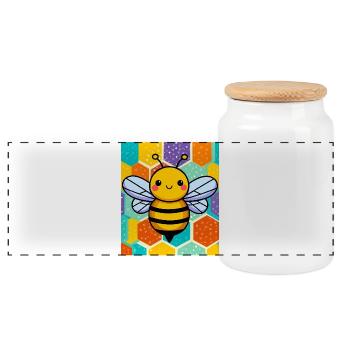 bee - Panoramic Cookie Jar with Wooden Lid - white - Front