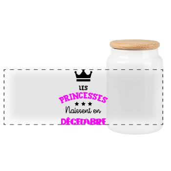 Cadeau naissance bébé fille Décembre Princesses - Boîte à biscuits avec couvercle en bois - blanc - Devant