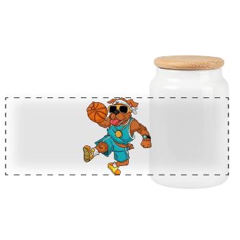 Basket-ball canin - Boîte à biscuits avec couvercle en bois - blanc - Devant