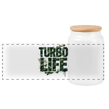 Turbo Life Camouflage Lettering Army Style - Panoramic Cookie Jar with Wooden Lid - white - Front