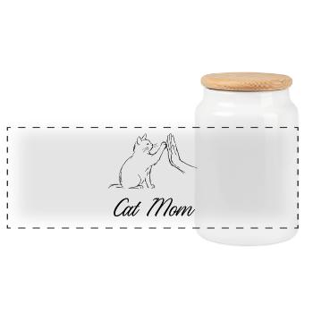 Cat Mom - Panoramic Cookie Jar with Wooden Lid - white - Front
