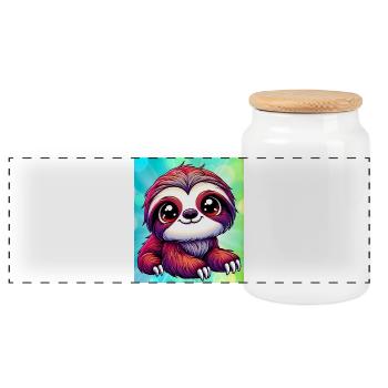 sloth - Panoramic Cookie Jar with Wooden Lid - white - Front