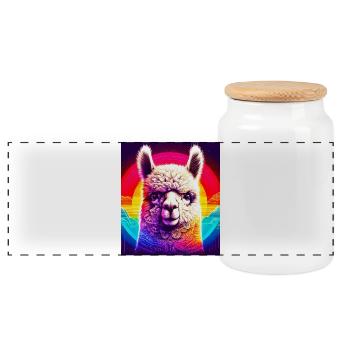 Alpaca - Panoramic Cookie Jar with Wooden Lid - white - Front