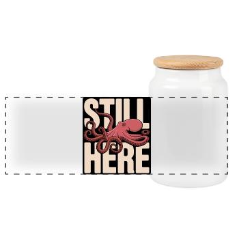 Pieuvre dans le lettrage « Still Here » - Boîte à biscuits avec couvercle en bois - blanc - Devant